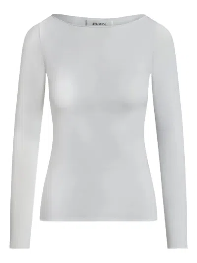 Aya Muse Long-sleeve Boat-neck Top In White