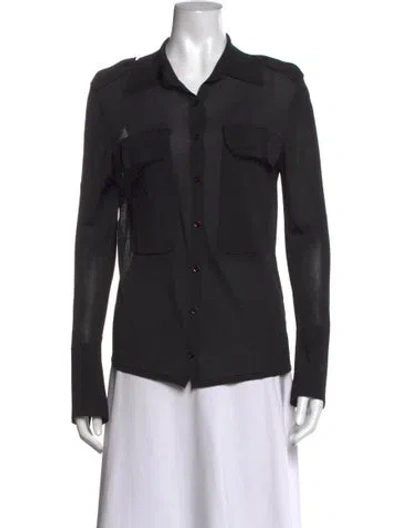 Pre-owned Aya Muse Long Sleeve Button-up Top In Black