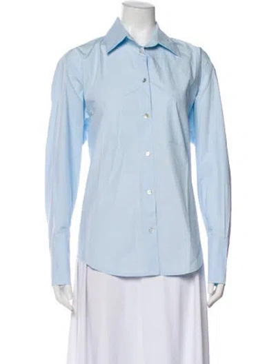 Pre-owned Aya Muse Long Sleeve Button-up Top In Blue