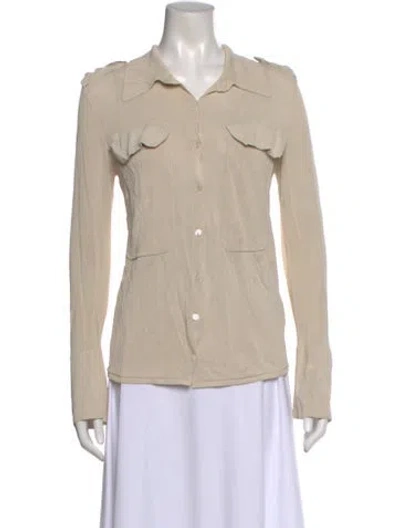 Pre-owned Aya Muse Long Sleeve Button-up Top In Neutral