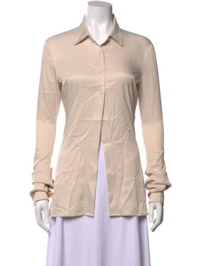 Pre-owned Aya Muse Long Sleeve Button-up Top In Neutral