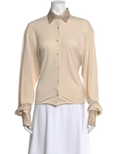 Pre-owned Aya Muse Long Sleeve Button-up Top In Neutrals