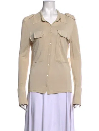 Pre-owned Aya Muse Long Sleeve Button-up Top In Neutrals