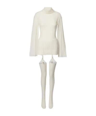 Aya Muse Long Sleeve Dress With Socks In White