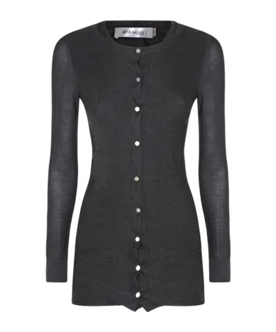 Aya Muse Long-sleeved Knitted Dress In Gray