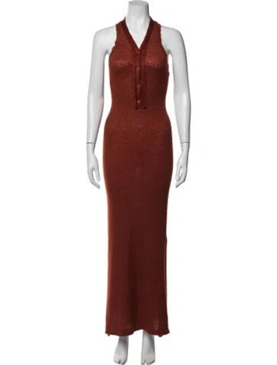Pre-owned Aya Muse Merino Wool Long Dress In Orange