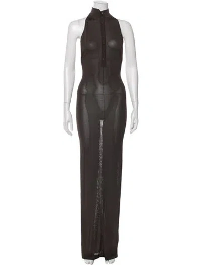 Pre-owned Aya Muse Mock Neck Long Dress In Brown