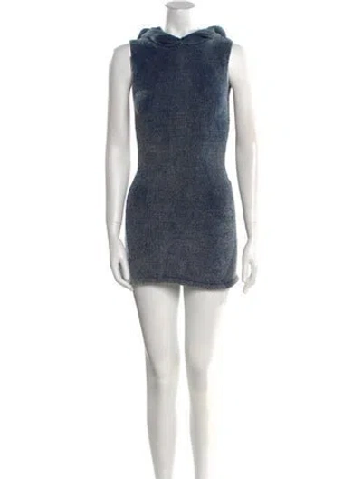 Pre-owned Aya Muse Mock Neck Mini Dress In Blue