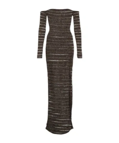 Aya Muse Montro Sheer Knit Maxi Dress In Brown