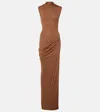 Aya Muse Nou Draped Silk-blend Maxi Dress In Brown