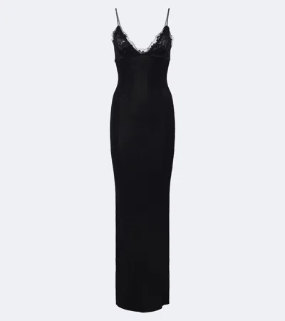 Aya Muse Oana Lace-trimmed Cotton-blend Maxi Dress In Black