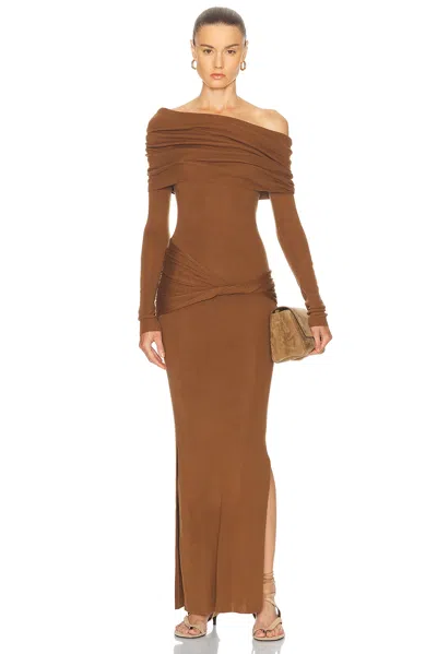 Aya Muse Lvr Exclusive Silk Viscose Long Dress In Brown