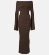 Aya Muse Off-shoulder Silk-blend Jersey Maxi Dress In Brown