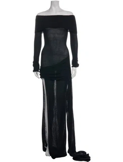 Pre-owned Aya Muse Off-the-shoulder Long Dress In Black