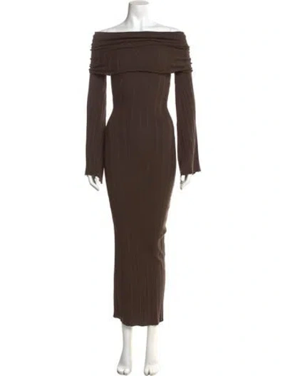 Pre-owned Aya Muse Off-the-shoulder Long Dress In Brown