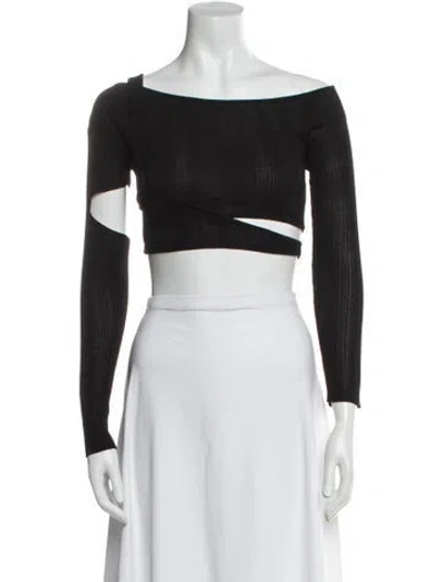 Pre-owned Aya Muse Off-the-shoulder Long Sleeve Crop Top In Black