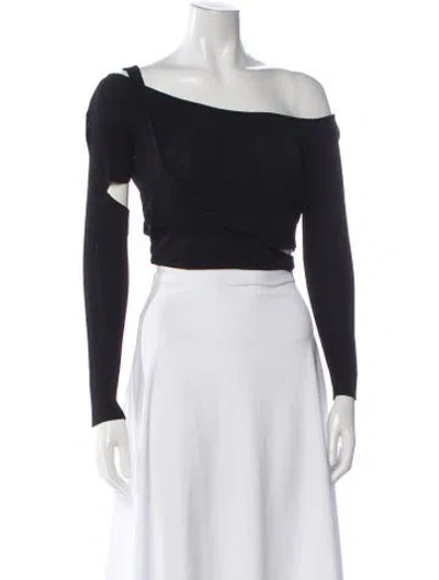 Pre-owned Aya Muse Off-the-shoulder Long Sleeve Crop Top In Black