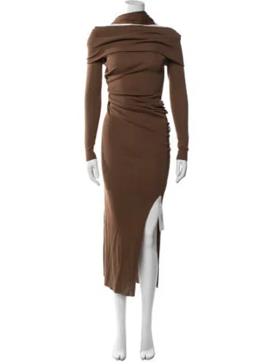 Pre-owned Aya Muse Off-the-shoulder Midi Length Dress In Brown
