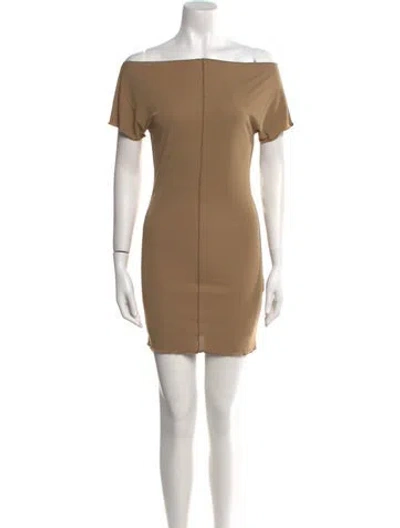 Pre-owned Aya Muse Off-the-shoulder Mini Dress In Neutral