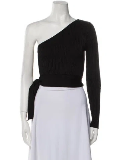 Pre-owned Aya Muse One-shoulder Long Sleeve Crop Top In Black
