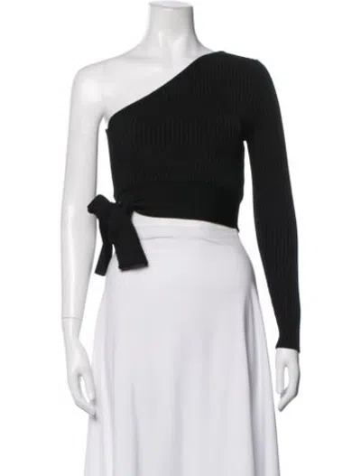 Pre-owned Aya Muse One-shoulder Long Sleeve Crop Top W/ Tags In Black