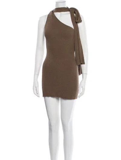 Pre-owned Aya Muse One-shoulder Mini Dress In Brown