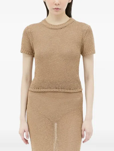 Aya Muse Open-knit T-shirt In Brown