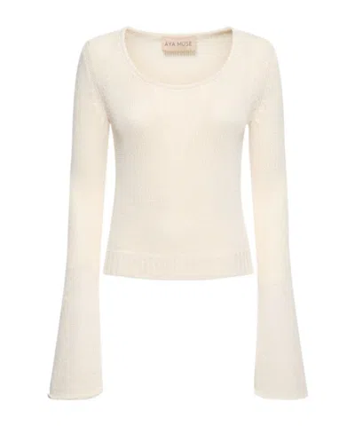 Aya Muse Openwork Knit Sweater In White