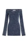 Aya Muse Orion Off-the-shoulder Knit Cotton-blend Mini Dress In Denim