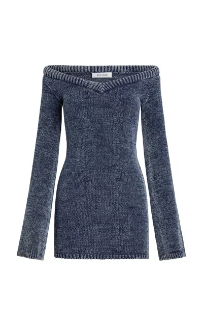 Aya Muse Orion Off-the-shoulder Knit Cotton-blend Mini Dress In Denim