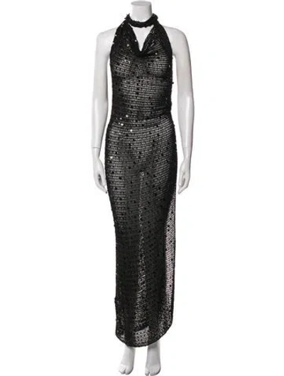 Pre-owned Aya Muse Patterned Long Dress In Black