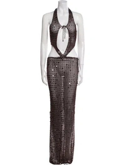 Pre-owned Aya Muse Patterned Long Dress W/ Tags In Brown