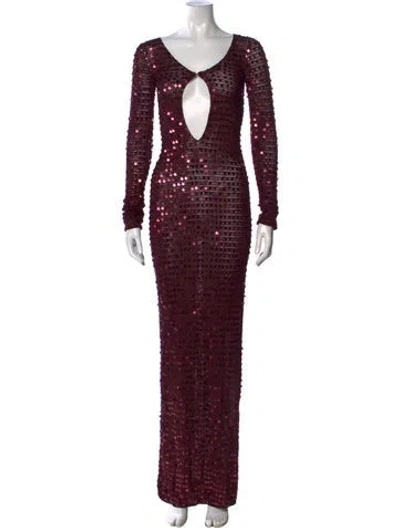 Pre-owned Aya Muse Patterned Long Dress W/ Tags In Burgundy