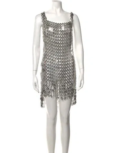 Pre-owned Aya Muse Patterned Mini Dress W/ Tags In Metallic/silver