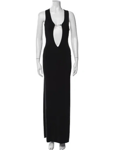 Pre-owned Aya Muse Plunge Neckline Long Dress W/ Tags In Black