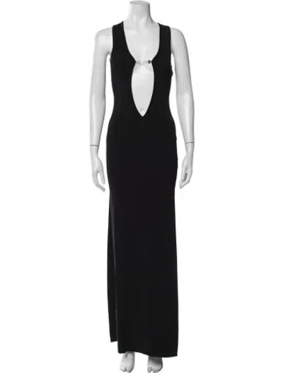 Pre-owned Aya Muse Plunge Neckline Long Dress W/ Tags In Black