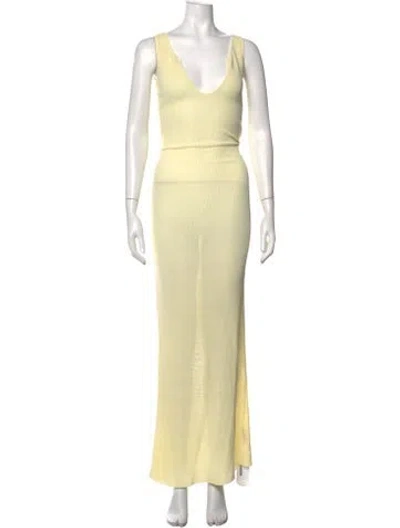 Pre-owned Aya Muse Plunge Neckline Long Dress In Yellow