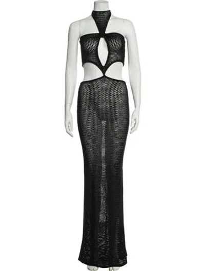 Pre-owned Aya Muse Polka Dot Print Long Dress In Black