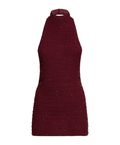 Aya Muse Pora Short Viscose Knit Dress In Burgundy