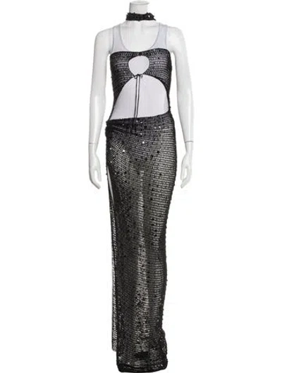 Pre-owned Aya Muse Printed Long Dress In Black