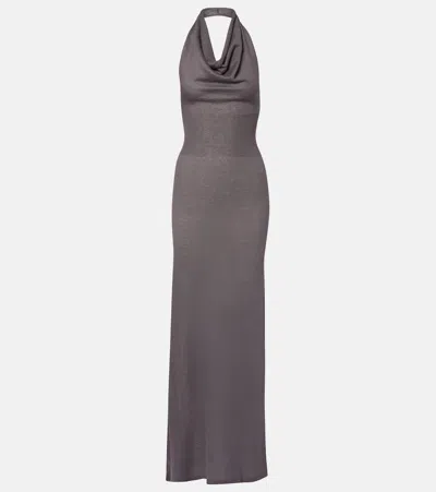 Aya Muse Reed Halterneck Maxi Dress In Gray