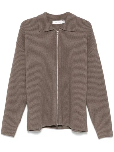 Aya Muse Ribbed Cardigan In Brown