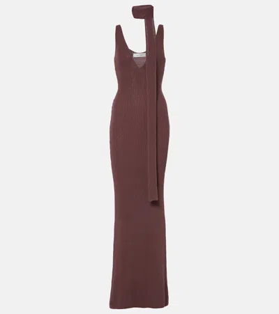 Aya Muse Ribbed-knit Cotton-blend Maxi Dress In Brown