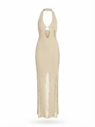 Aya Muse Ribbed Knitted Dress In Neutral