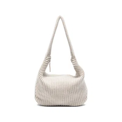 Aya Muse Ribbed Zip Shoulder Bag In Neutral