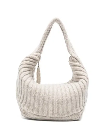 Aya Muse Ribbed Zip Tote Bag In White