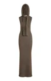 Aya Muse Rory Tie-detailed Knit Cotton-blend Maxi Dress In Taupe