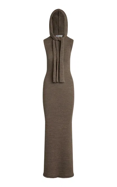 Aya Muse Rory Tie-detailed Knit Cotton-blend Maxi Dress In Taupe