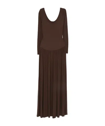 Aya Muse Round-necked Long Dress In Brown