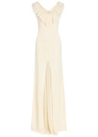 Aya Muse Rowan Ruffled Fine-knit Maxi Dress In Neutral